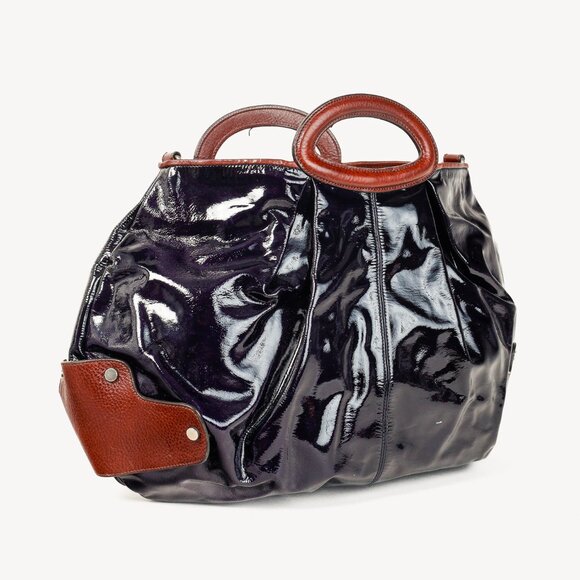Marni Balloon Navy-Patent-Leather Trimmed Shoulder Bag - Picture 2 of 11